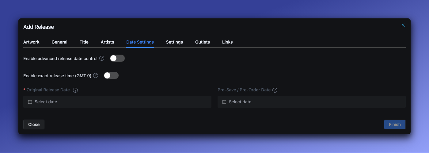 Tab Date Settings